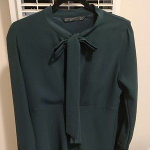 Green Zara Collared Ribbon Dress